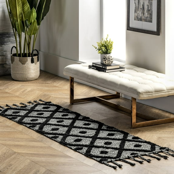 nuLOOM Jinny Moroccan Wool Tasseled Area Rug, 2' x 6', Runner, Jinny Dark Grey