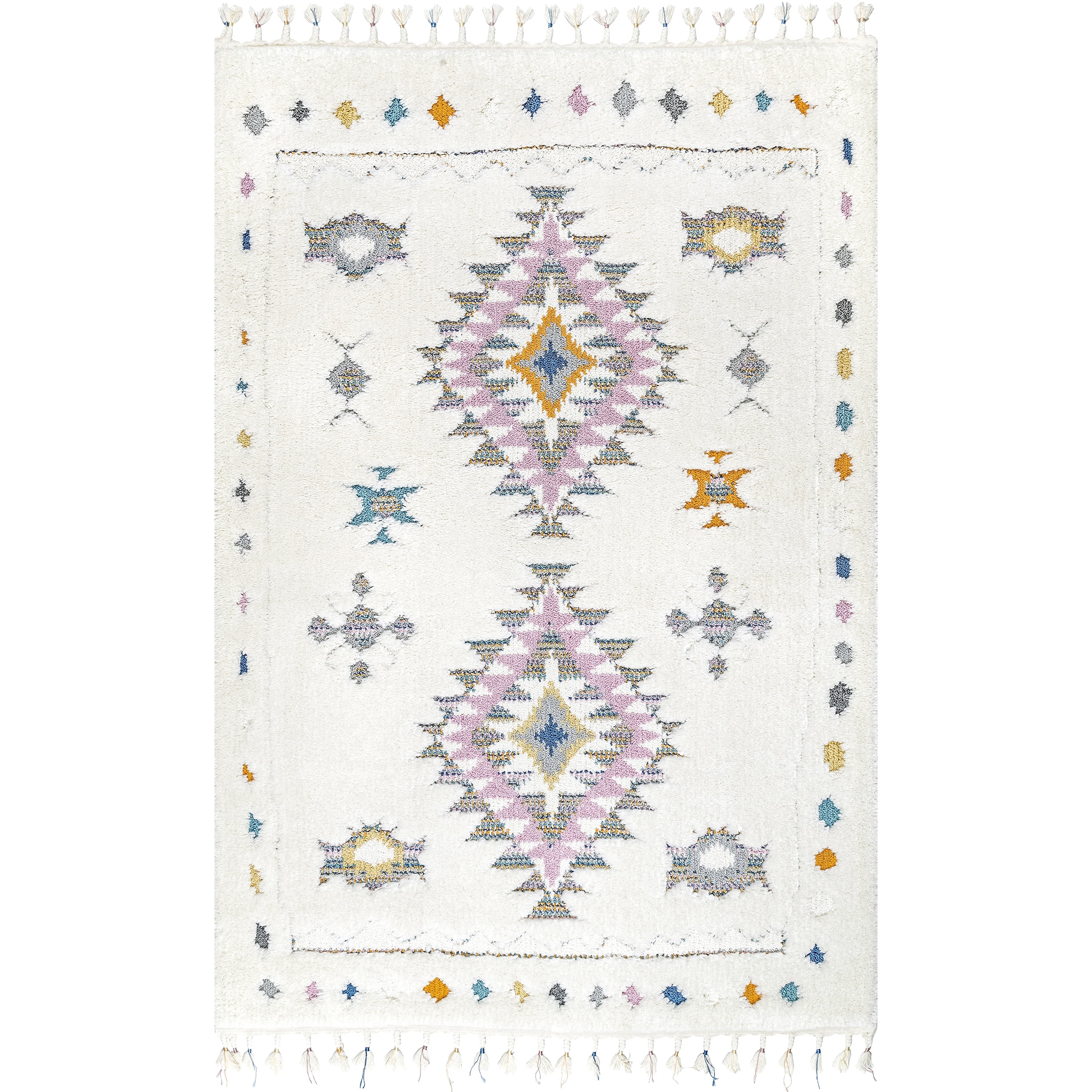 Large Blue and White Synthetic Braided Shag Rug for Kids