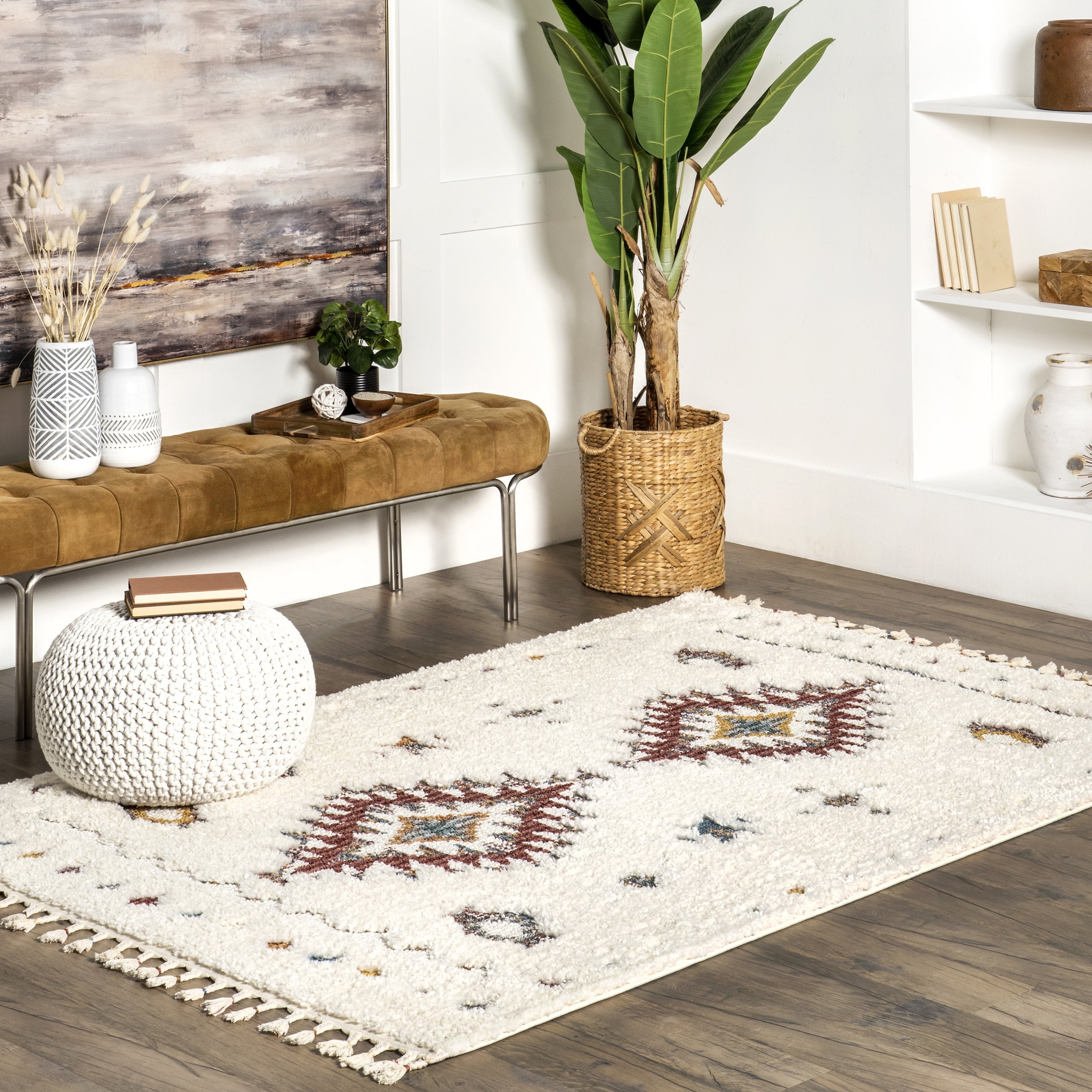 nuLOOM Jocelyn Tribal Shag Tasseled Area Rug, 6' 7