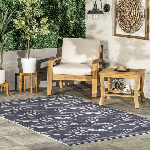 nuLOOM Joni Tribal Machine Washable Indoor/Outdoor Area Rug, 5' x 8', Joni Blue