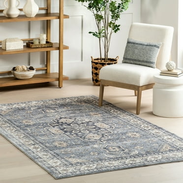 nuLOOM Jordan Vintage Medallion Machine Washable Area Rug, 5' x 8', Grey