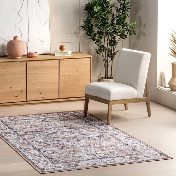 nuLOOM Joslyn Traditional Floral Machine Washable Area Rug, 6' 7" x 9', Blush