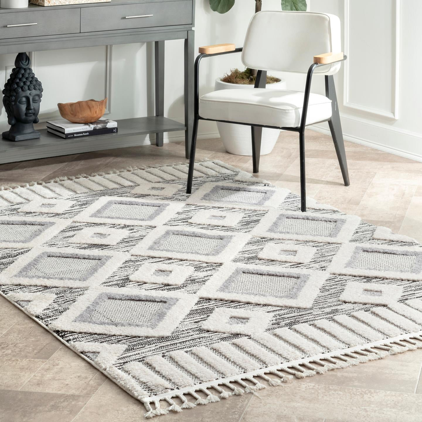 nuLOOM Journey Shaggy Checkered Tiles Tassel Area Rug
