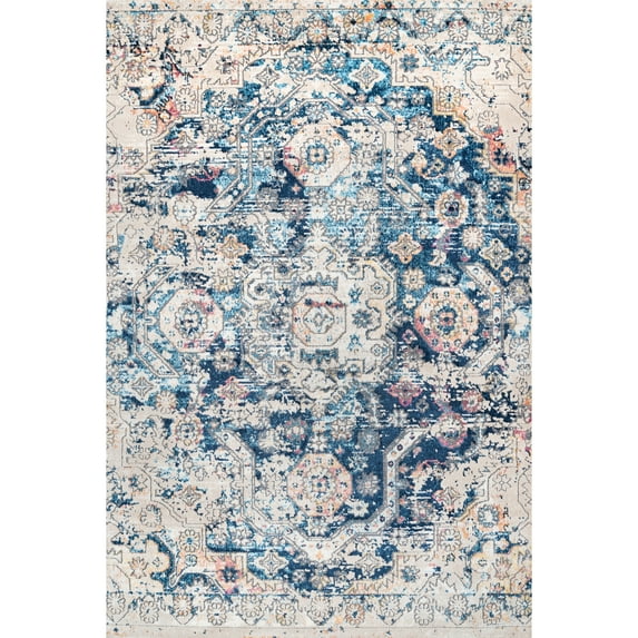 nuLOOM Joya Medallion Distressed Area Rug, 9' x 12', Blue