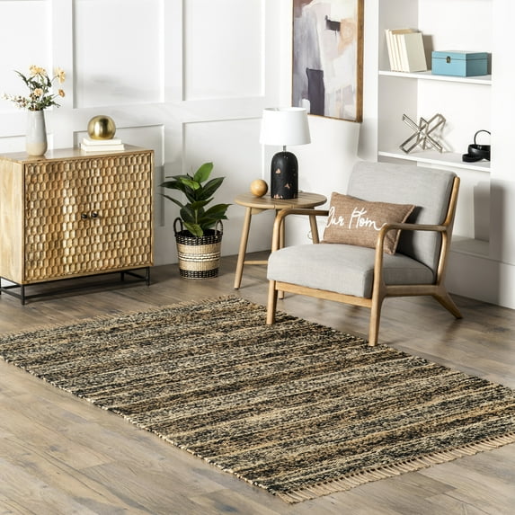 nuLOOM Julane Striped Jute Tassel Area Rug, 5' x 8', Dark Gray