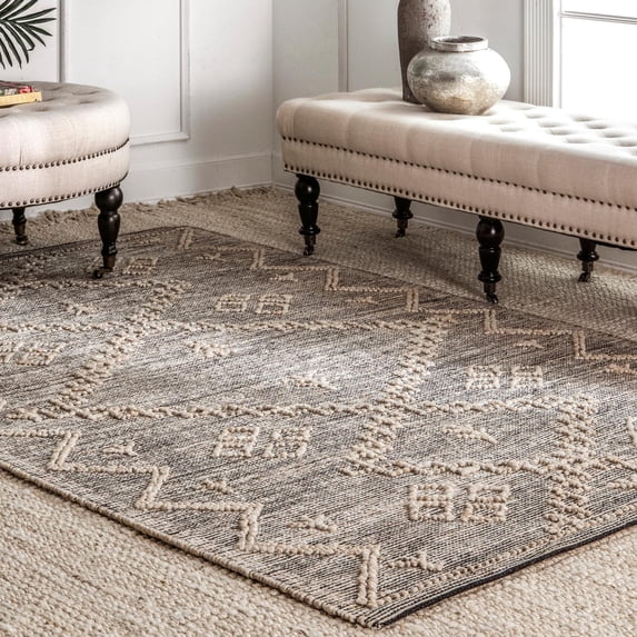 nuLOOM Julianne Moroccan Jute Area Rug Gray, 5' x 8', Rectangle, Geometric