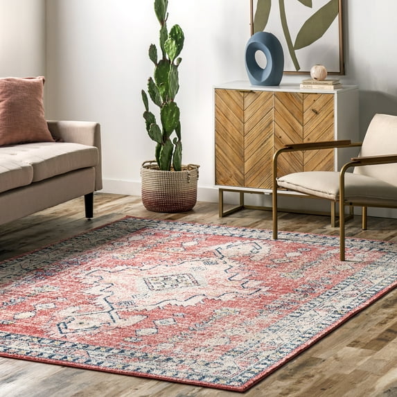nuLOOM Juliette Vintage Diamond Medallion Area Rug, 8' x 10', Rust