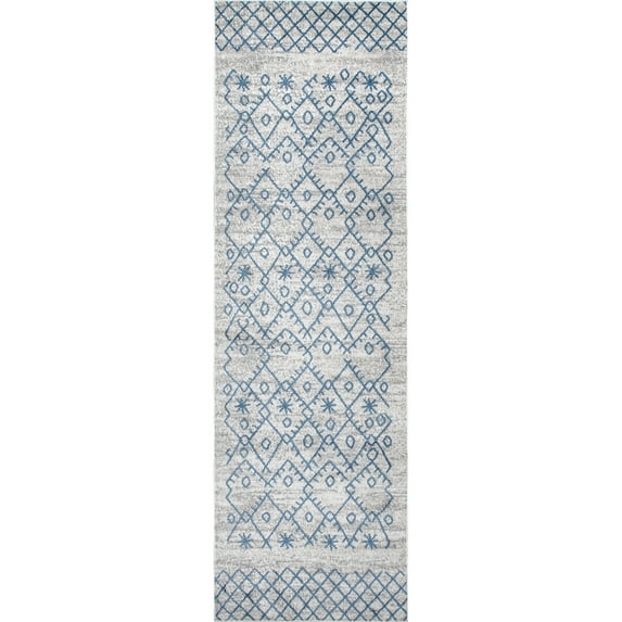 nuLOOM Juniper Machine Washable Moroccan Runner Rug, 2' 6" x 8', Blue