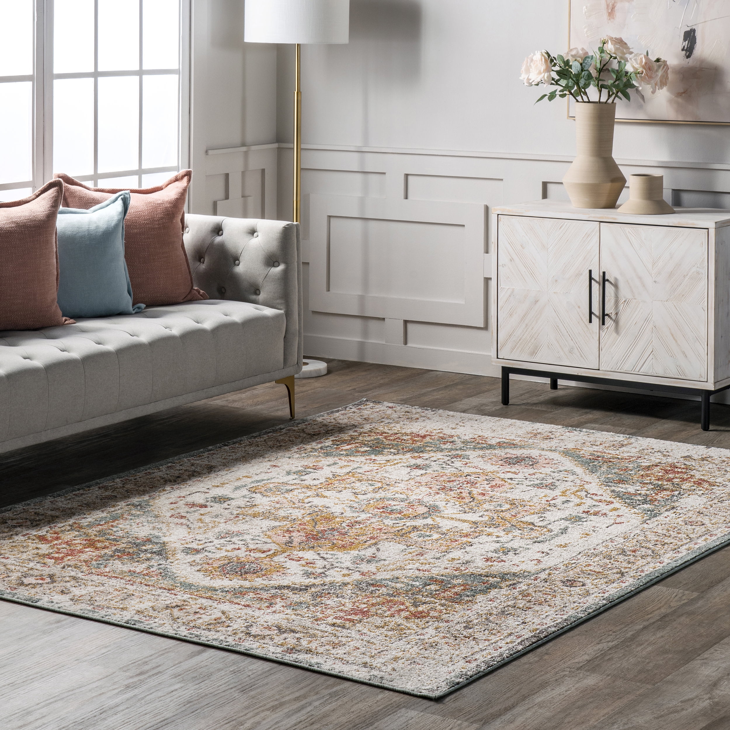 Justine Beige Vintage Medallion 12' x 15' Synthetic Area Rug