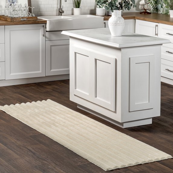 nuLOOM Kai SuperiorWash Stripe Faux Rabbit Machine Washable Area Rug, 2' 6" x 10', Runner, Kai Beige