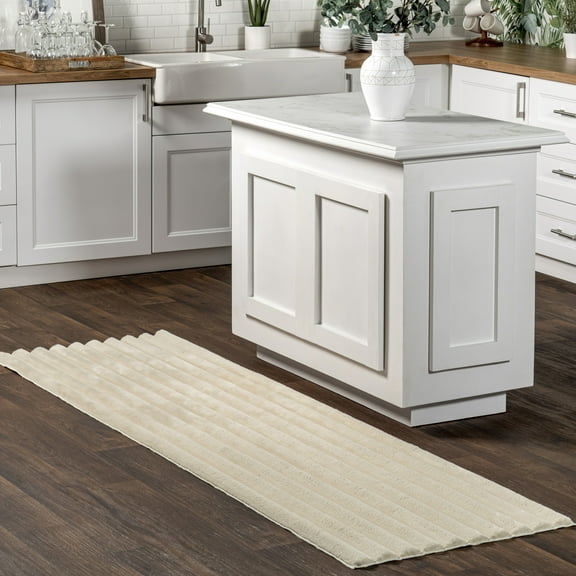 nuLOOM Kai SuperiorWash Stripe Faux Rabbit Machine Washable Area Rug, 2' 6" x 8', Runner, Kai Beige