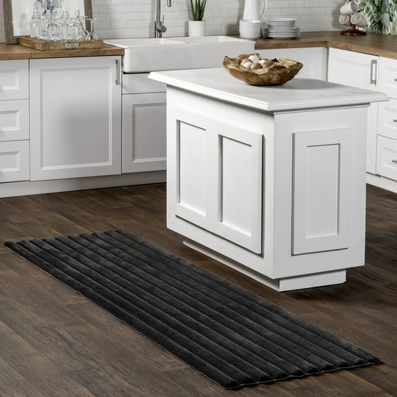 nuLOOM Kai SuperiorWash Stripe Faux Rabbit Machine Washable Area Rug, 2' 6" x 8', Runner, Kai Charcoal
