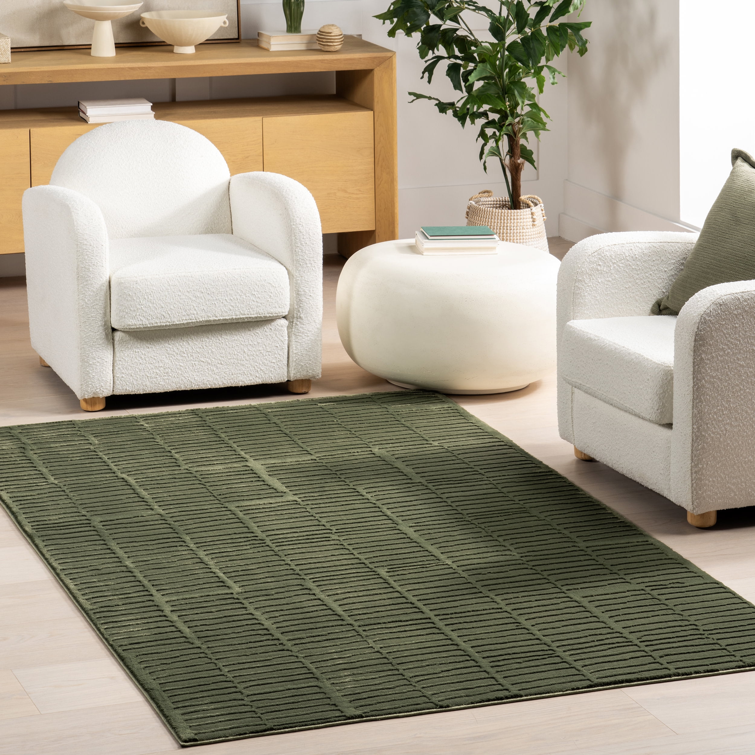 Kailani Green Geometric Machine Washable Synthetic Area Rug, 9' x 12'