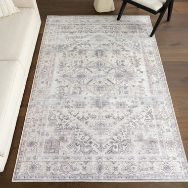 nuLOOM Kaleen Medallion SplashGuard Machine Washable Area Rug, 4' x 6', Kaleen Grey