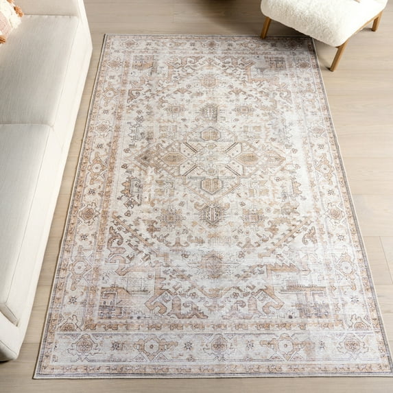 nuLOOM Kaleen Medallion SplashGuard Machine Washable Area Rug, 8' x 10', Kaleen Beige