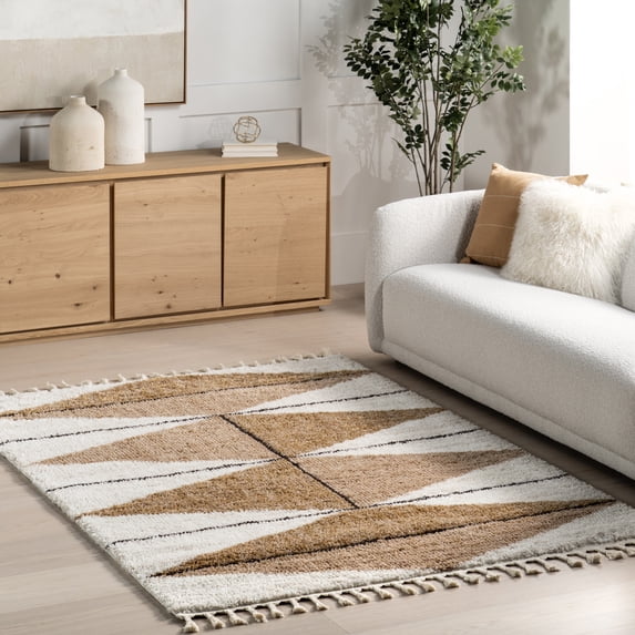 nuLOOM Kali Shaggy Diamond Tassel Area Rug, 12' x 15', Kali Light Brown