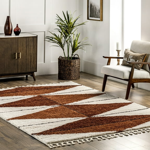 nuLOOM Kali Shaggy Diamond Tassel Area Rug, 3' x 5', Rust