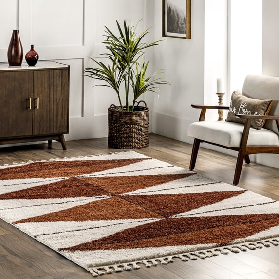 nuLOOM Kali Shaggy Diamond Tassel Area Rug, 4' x 6', Rust