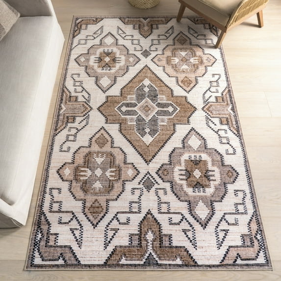 nuLOOM Kalilah Medallion SplashGuard Machine Washable Area Rug, 9' x 12', Kalilah Ivory