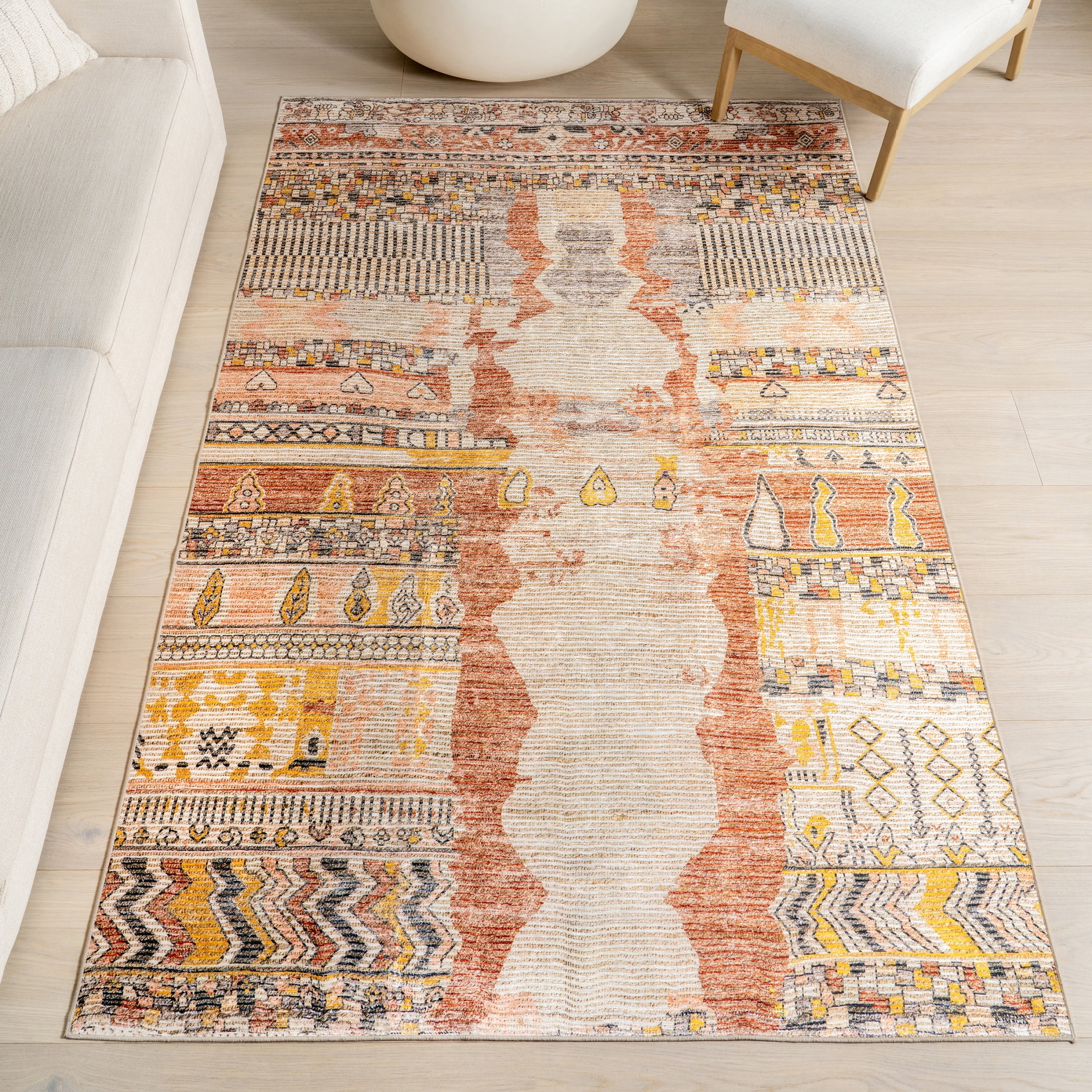 Kallie 4' x 6' Multicolor Abstract Washable Area Rug