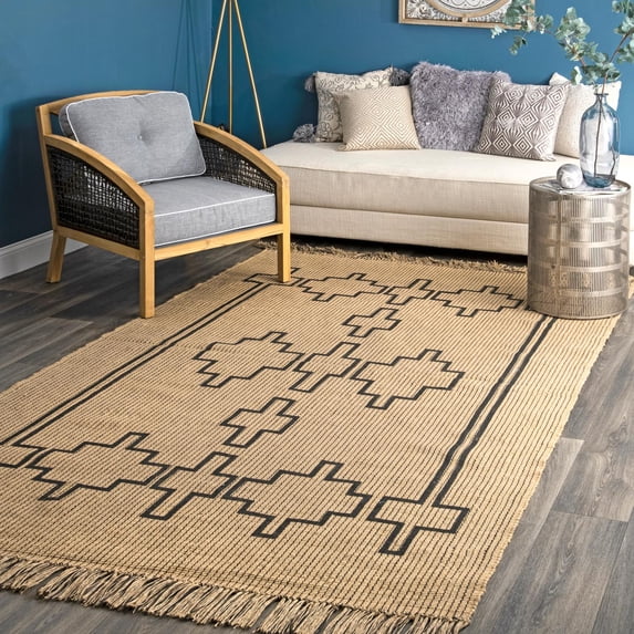 nuLOOM Kamilah Geometric Hand Woven Jute Area Rug, 5' x 8', Natural
