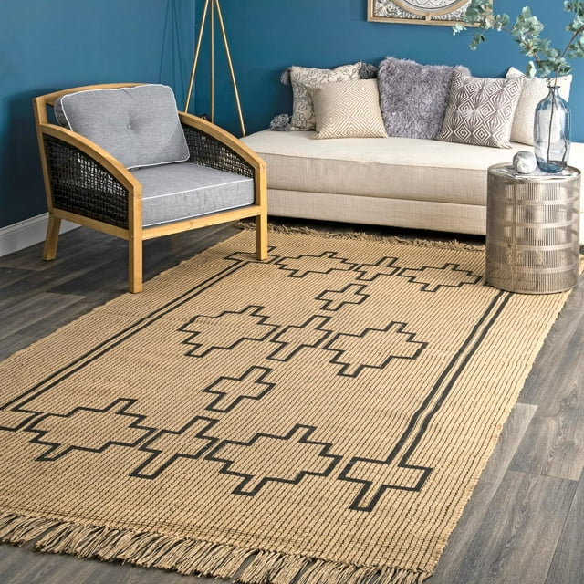 nuLOOM Kamilah Geometric Hand Woven Jute Area Rug, 7' 6" x 9' 6", Natural