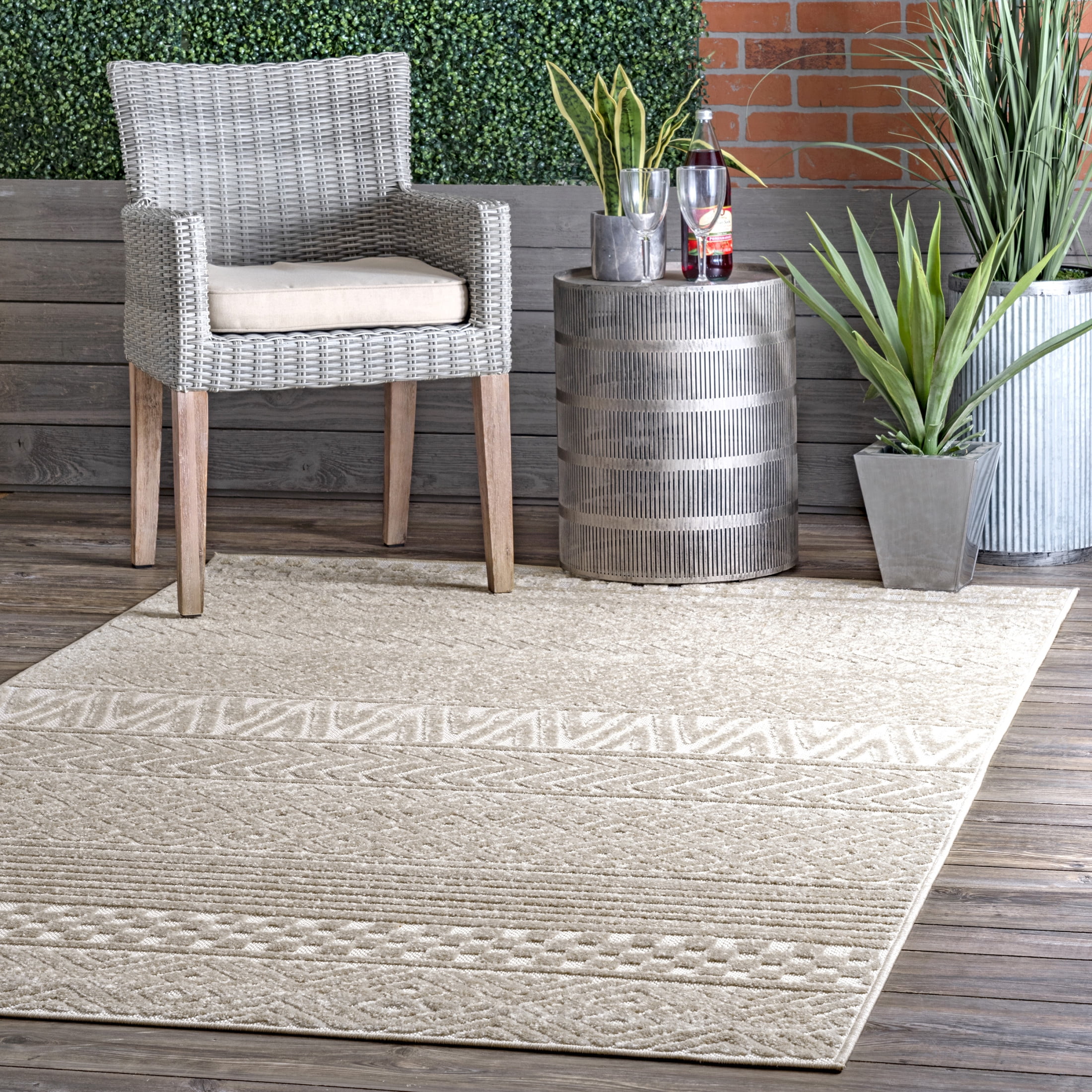 nuLOOM Kamryn Textured Tribal Indoor/Outdoor Area Rug, 9' x 12', Kamryn Beige