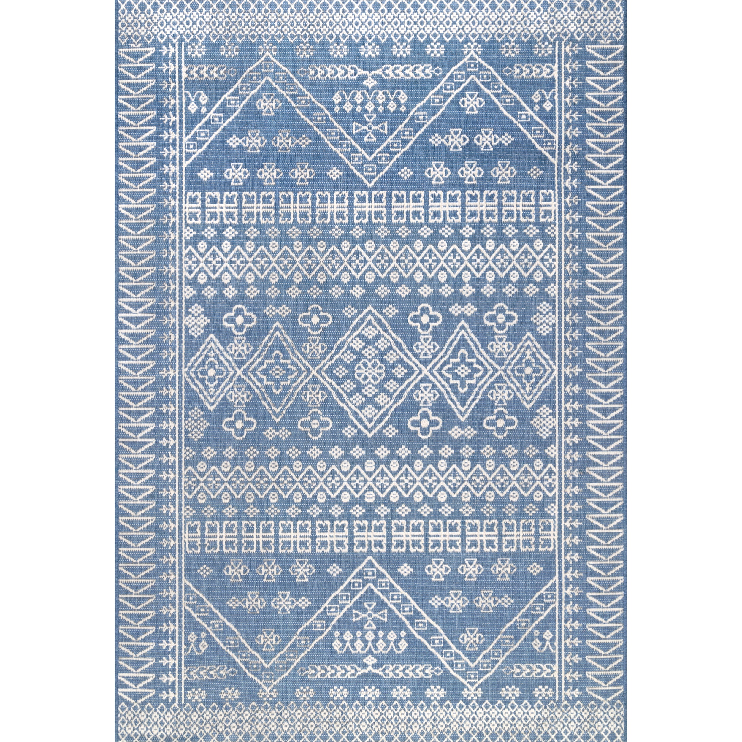 Round Blue Synthetic Easy Care Stain-resistant Rug