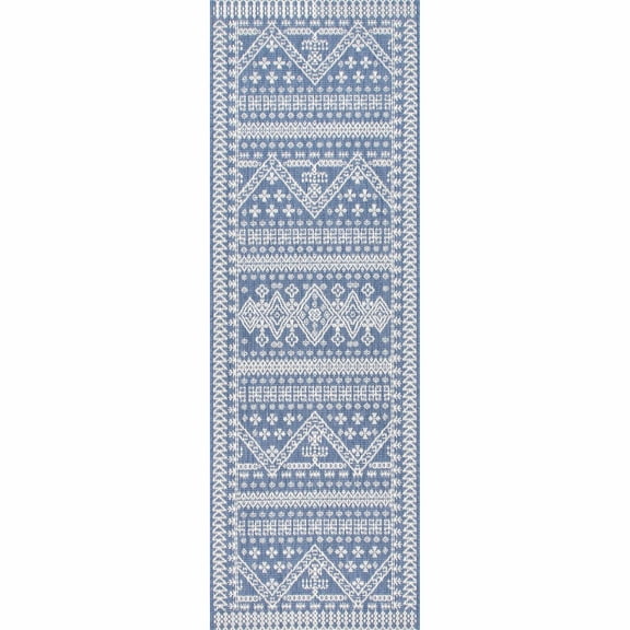 nuLOOM Kandace Tribal Indoor/Outdoor Runner Rug, 2' x 10', Blue