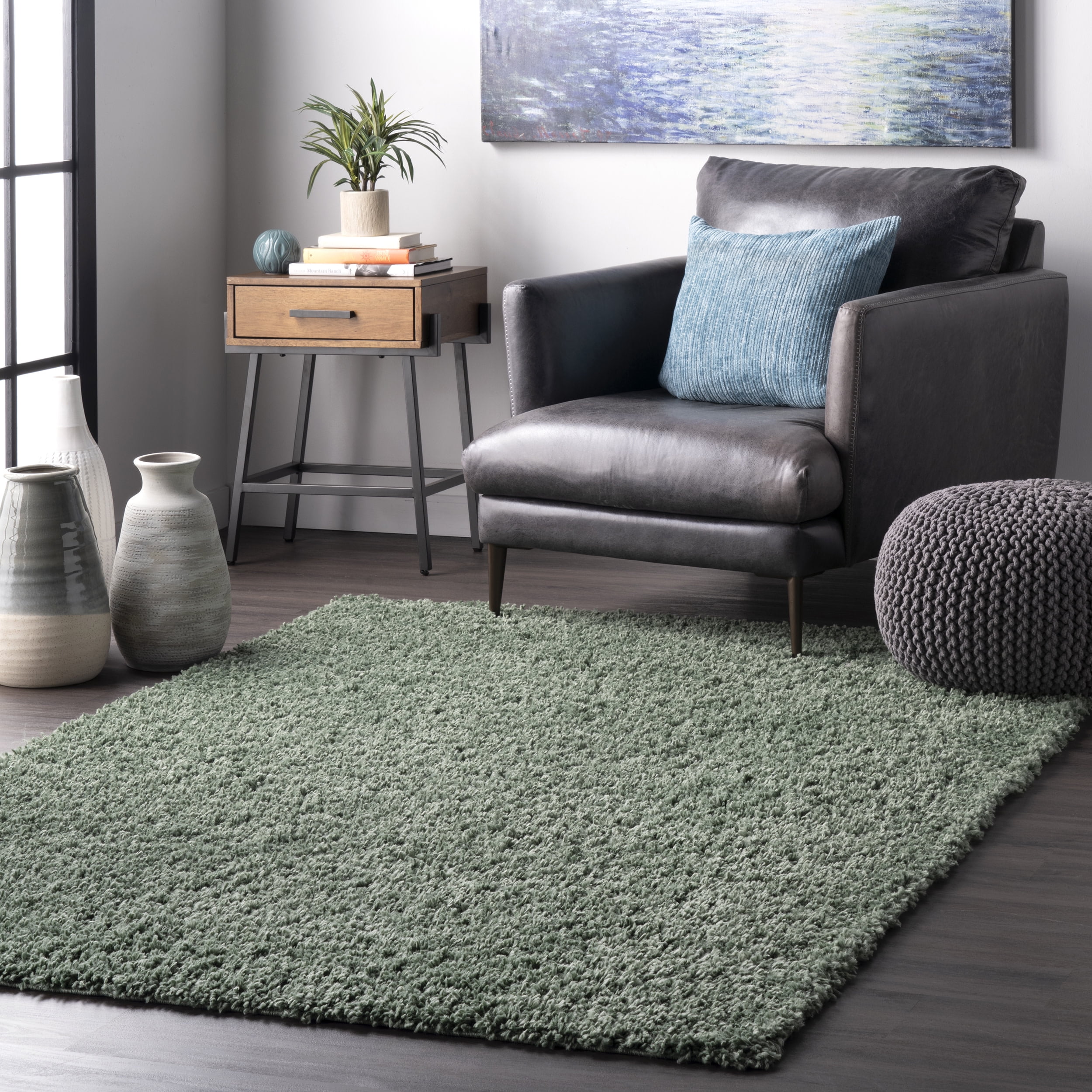 nuLOOM Kara Solid Shag Green 4' x 6' Casual Area Rug