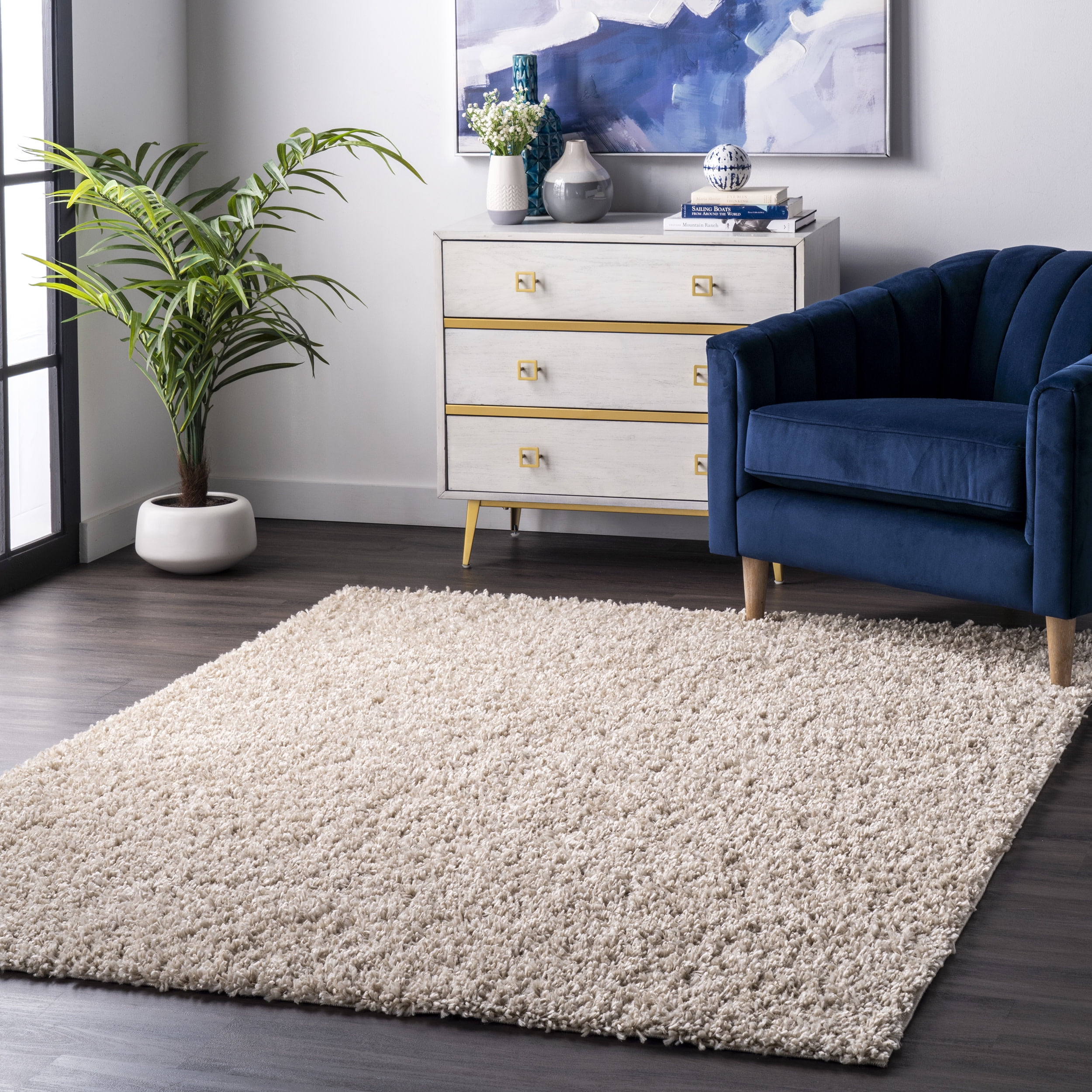 nuLOOM Kara Solid Shag Beige 7' 10" x 10' 10" Casual Area Rug