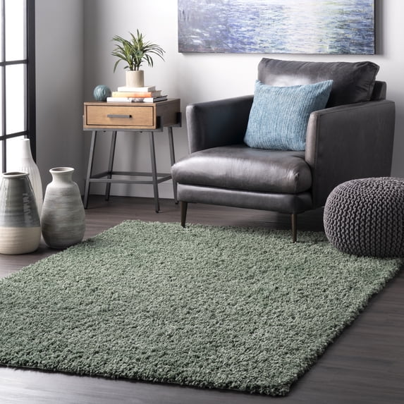 nuLOOM Kara Solid Shag Green 6' Casual Round Rug