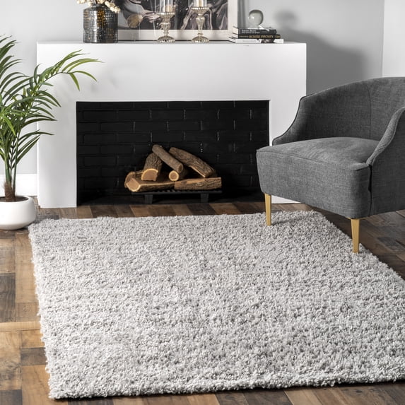 nuLOOM Kara Solid Shag Grey 6' 7" x 9' Casual Area Rug
