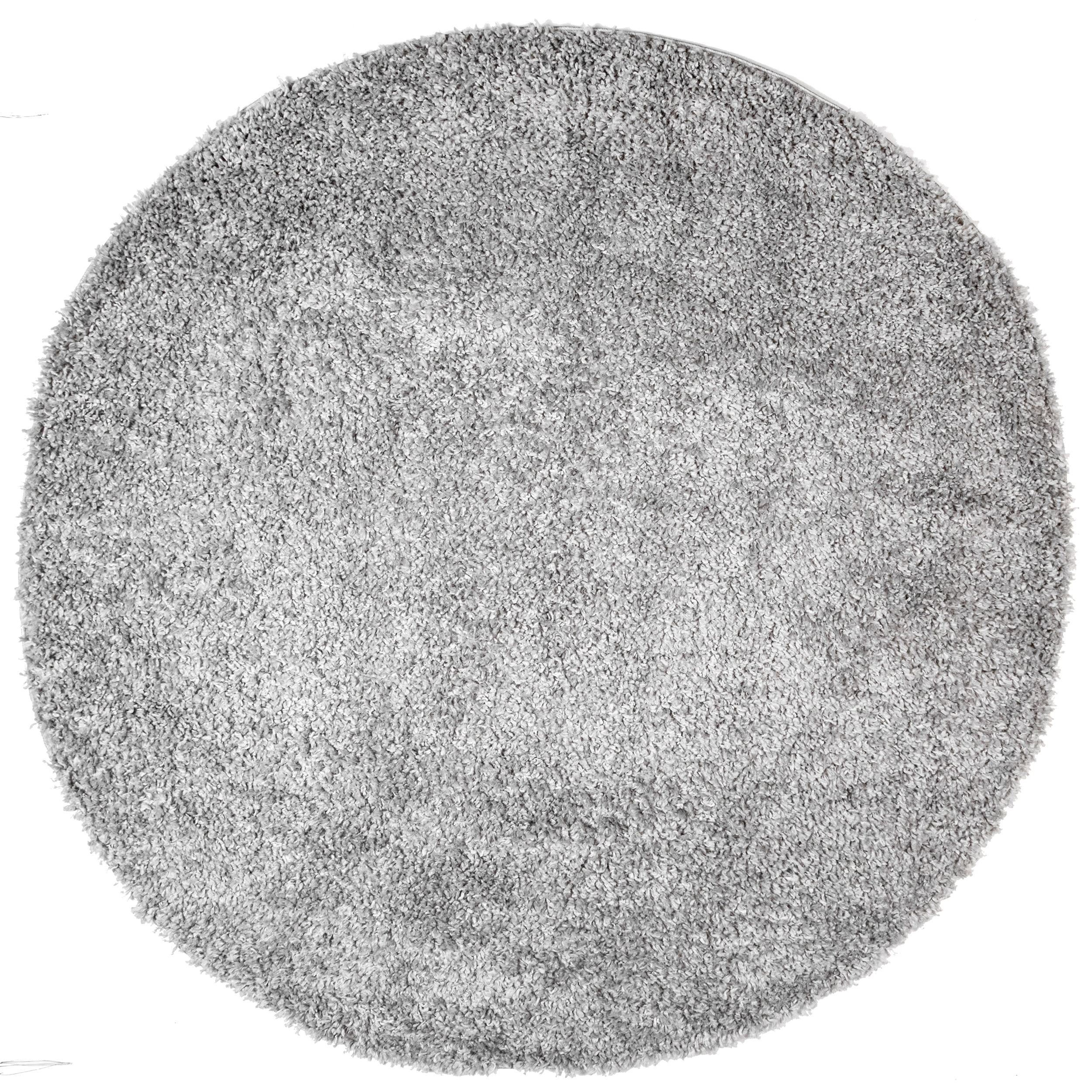 Luxurious Gray Solid Shag Round Synthetic Rug - Easy Care