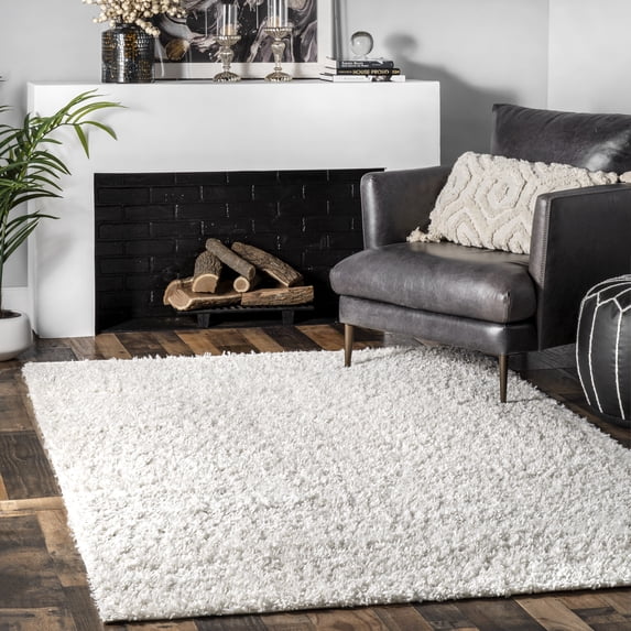 nuLOOM Kara Solid Shag Ivory 5' 3" x 7' 7" Casual Area Rug
