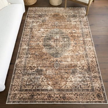 nuLOOM Karrigan Medallion SplashGuard Machine Washable Area Rug, 5' x 8', Karrigan Brown