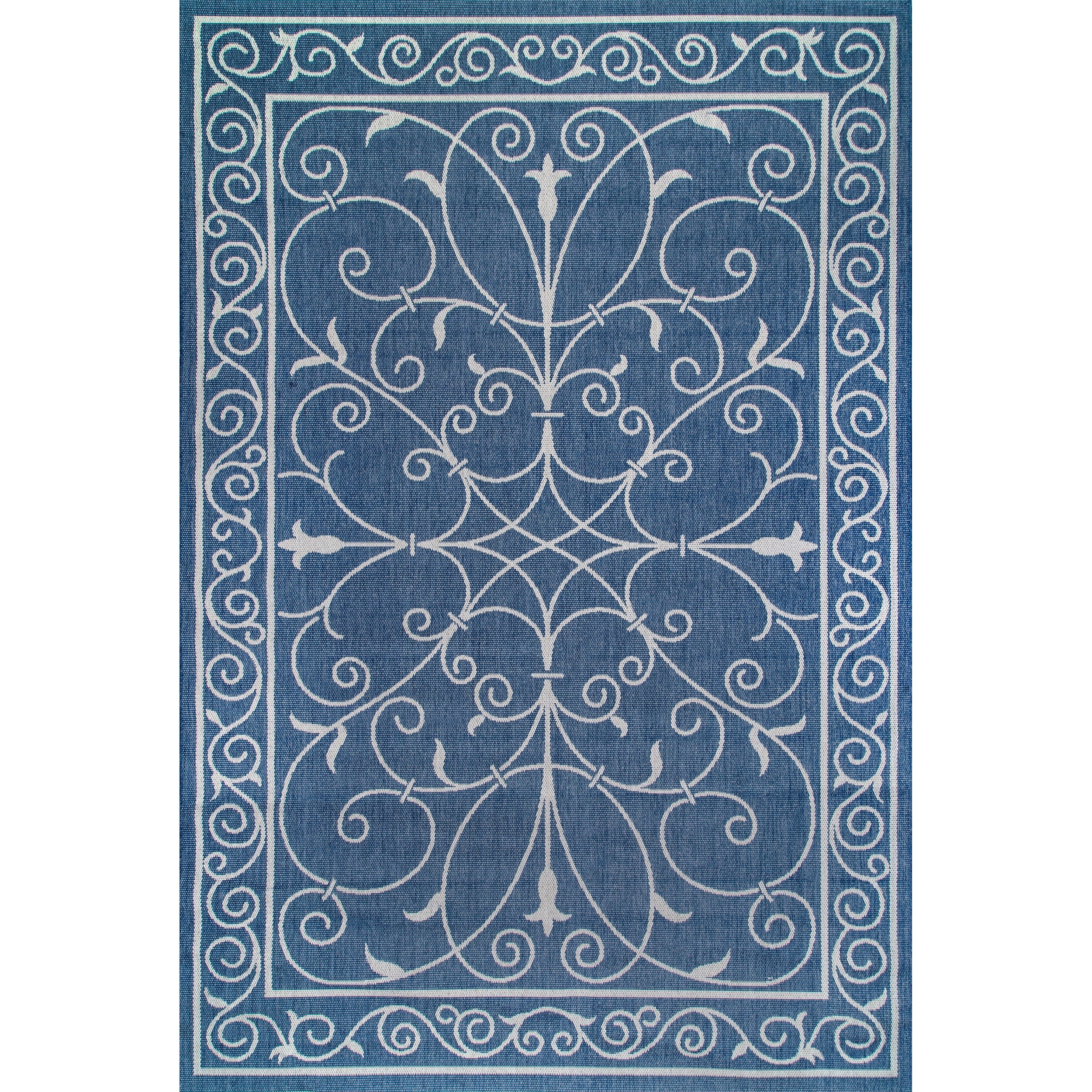 Kathleen Blue and White Synthetic 6' x 9' Rectangular Area Rug
