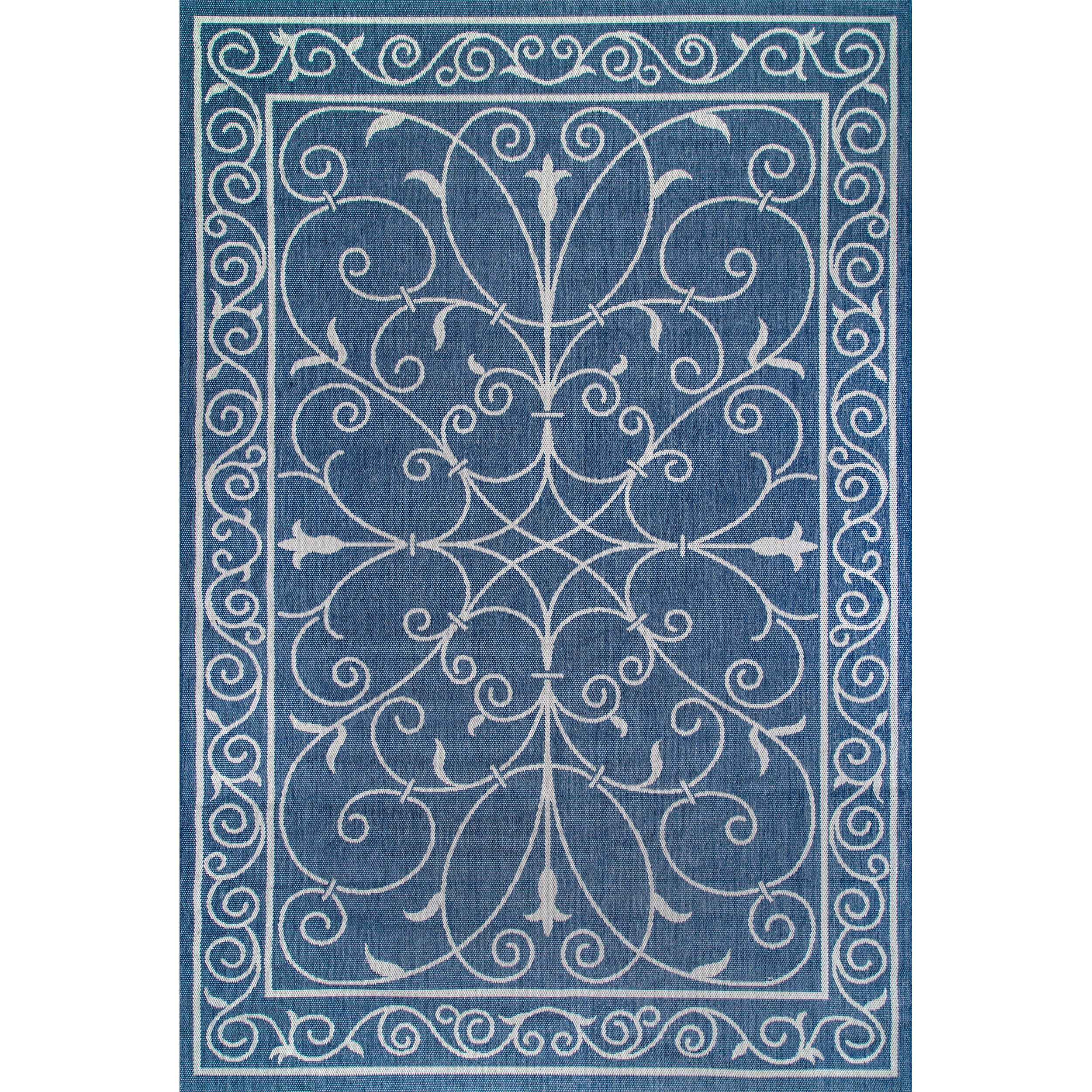 Kathleen Blue and White Synthetic 6' x 9' Rectangular Area Rug
