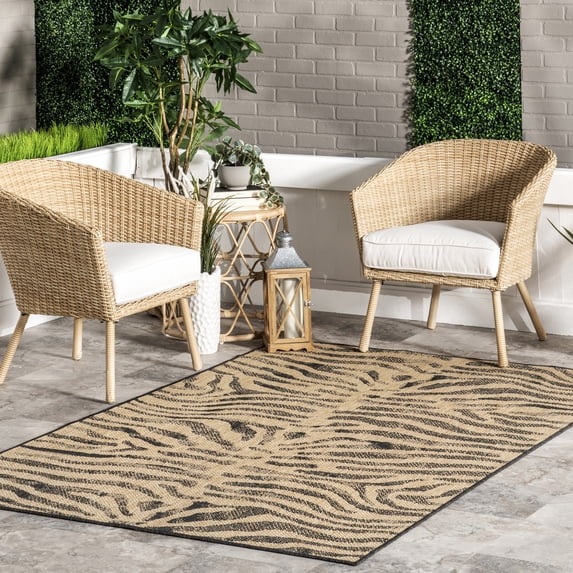 nuLOOM Katrine Zebra Indoor/Outdoor Area Rug, 6' 7" x 9', Katrine Dark Grey