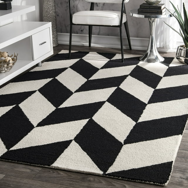 nuLOOM Katte Hand Tufted Wool Area Rug, 6' x 9', Black and White