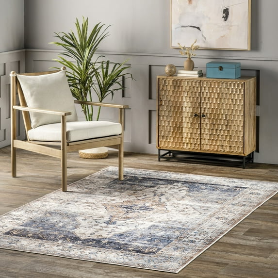 nuLOOM Keila Vintage SplashGuard Machine Washable Area Rug, 9' x 12', Keila Blue