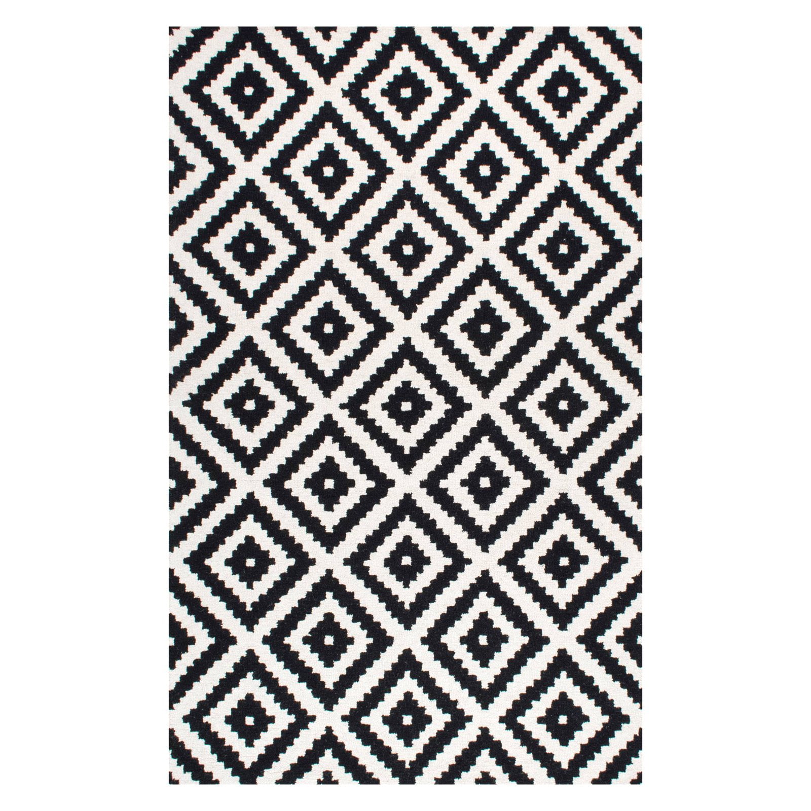 Handmade Black and White Wool Geometric Area Rug, 5' x 8'