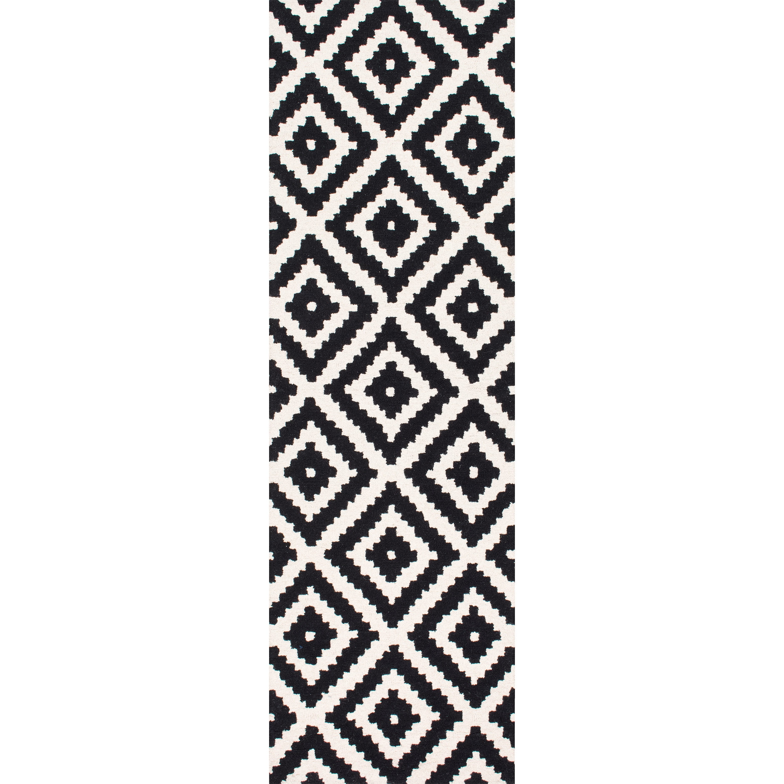 Scandinavian Diamond Handmade Wool Runner Rug in Black