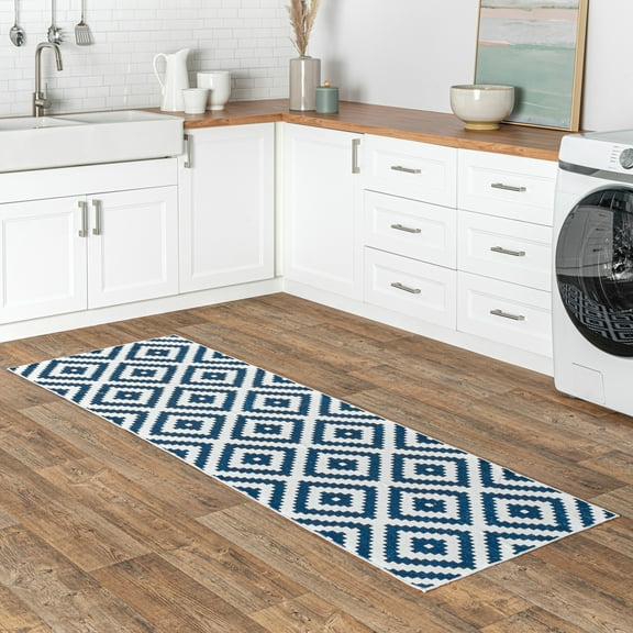 nuLOOM Kellee SpinClean Machine Washable Modern Diamonds Area Rug, 2' 6" x 8', Runner, Kellees Blue