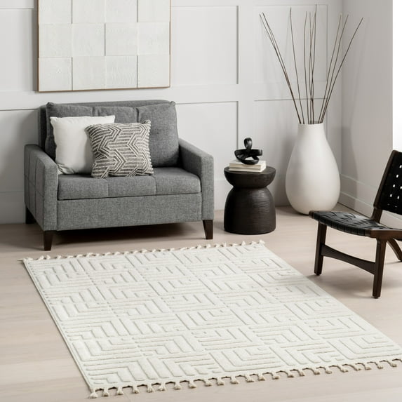 nuLOOM Kerensa Geometric Maze Tasseled Area Rug, 4' x 6', Kerensa Cream