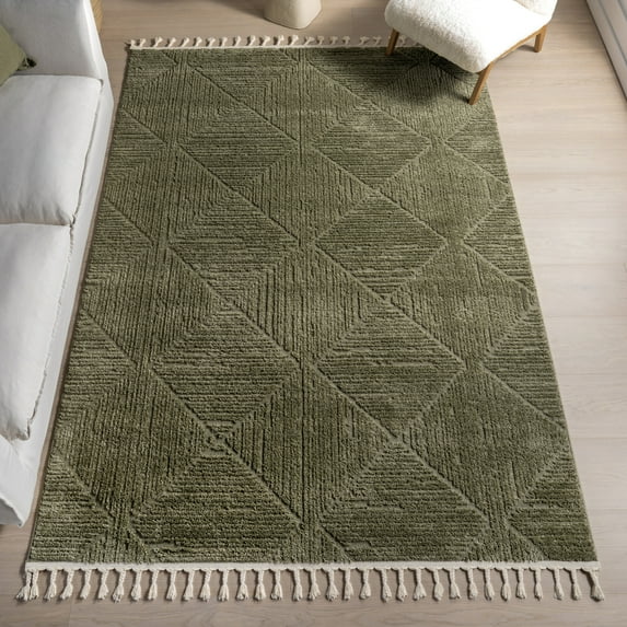 nuLOOM Kerry Textured Geometric Tasseled Area Rug, 3' x 5', Kerry Green