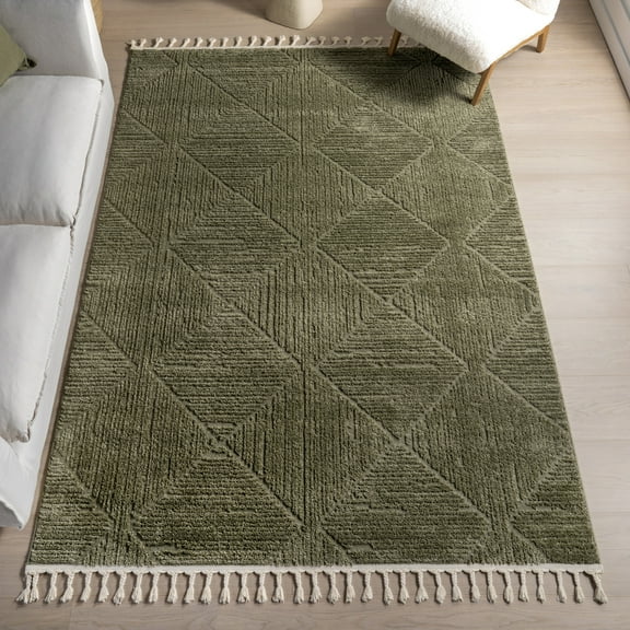 nuLOOM Kerry Textured Geometric Tasseled Area Rug, 4' x 6', Kerry Green