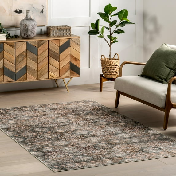 nuLOOM Keziah Vintage Medallion SplashGuard Machine Washable Area Rug, 8' x 10', Keziah Grey