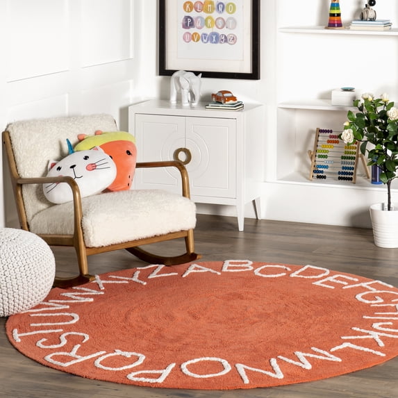 nuLOOM Kids Washable Round Alphabet Area Rug, 6', Orange