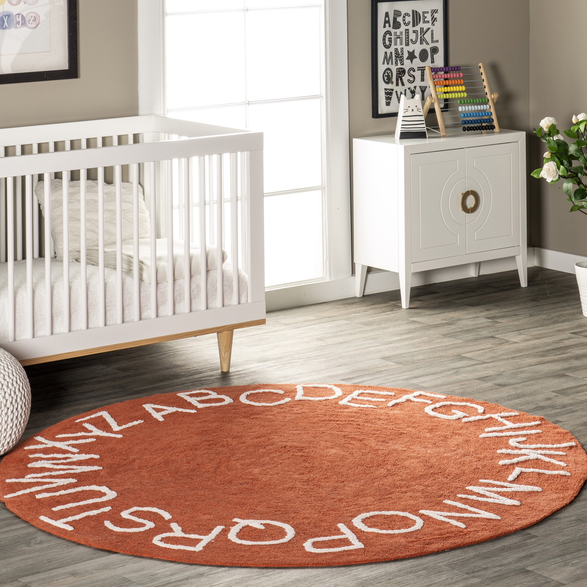 nuLOOM Kids Washable Round Alphabet Rug, 4' x 6', Rust - Walmart.com